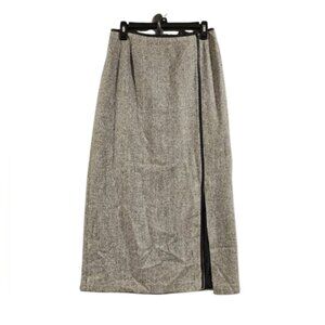 Levine Classic SZ 8 Lined Midi Gray Career Skirt Wool Blend Front Slit Back Zip